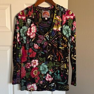 Johnny Was Multicolor Floral Long Sleeve Top -fits like a medium